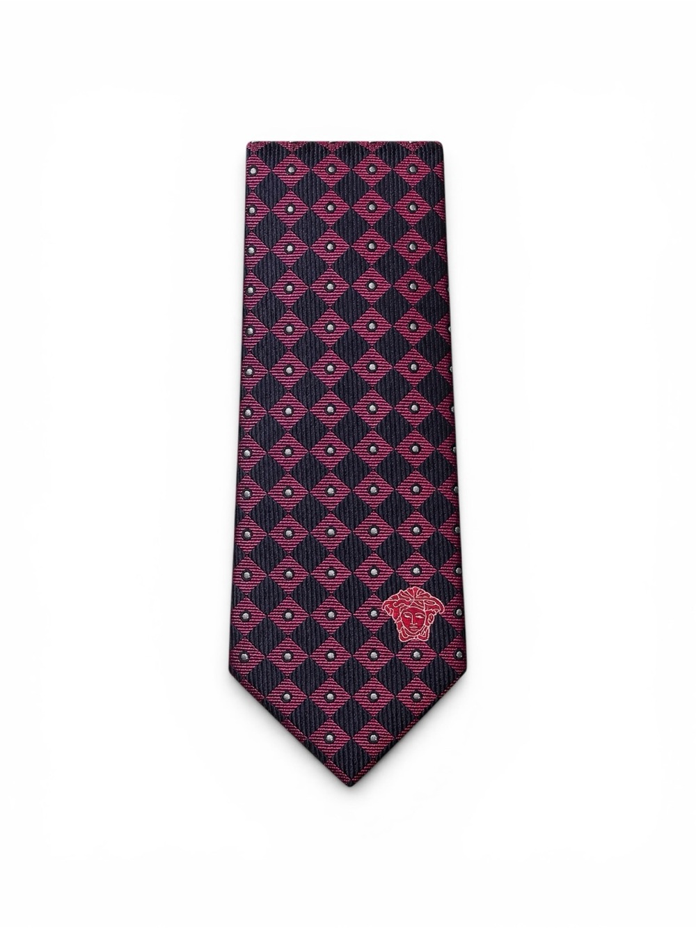 Versace Burgundy and Black Geometric Silk Tie